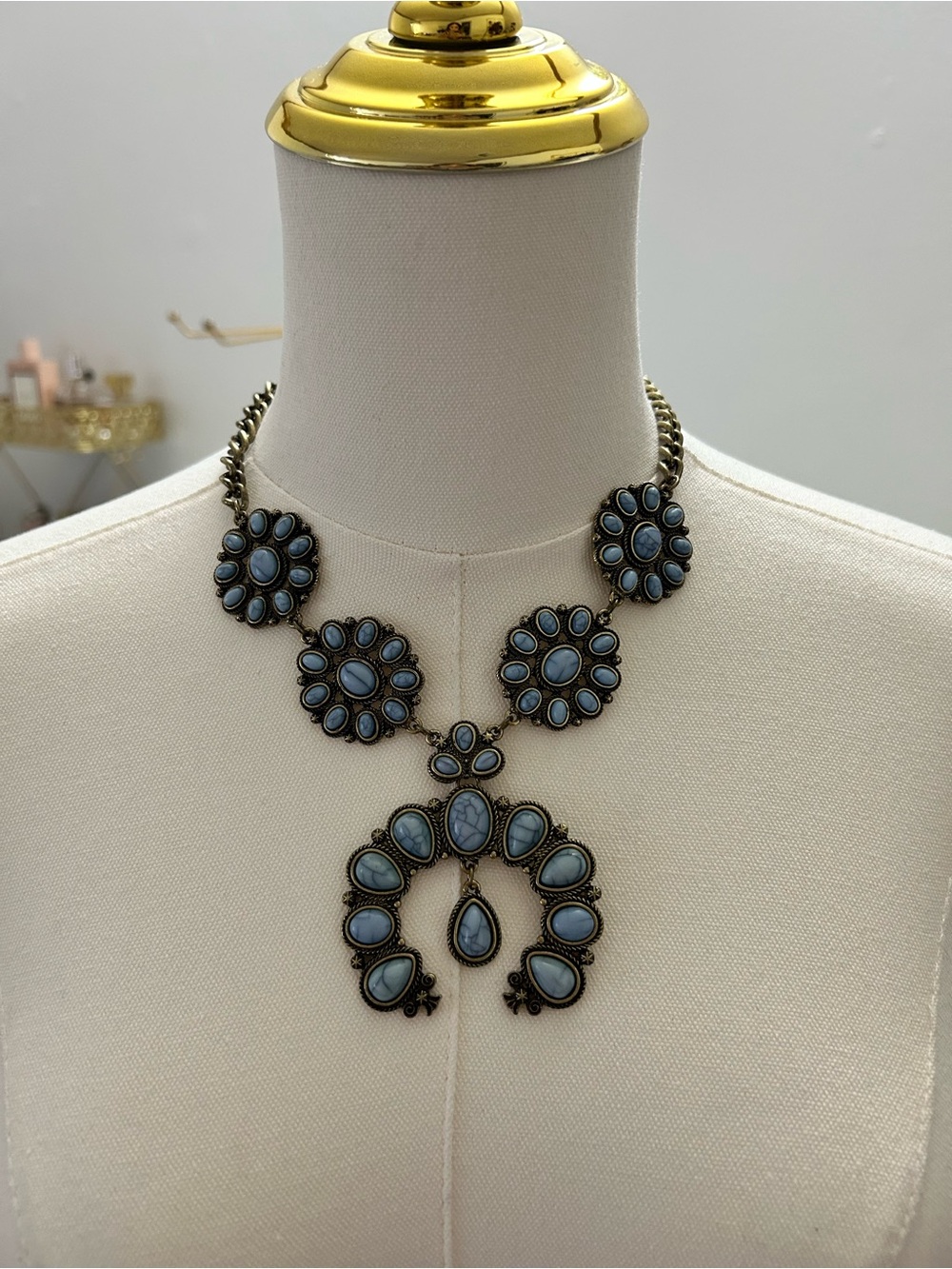 Shyanne Blue Stone Cluster Bib Necklace
